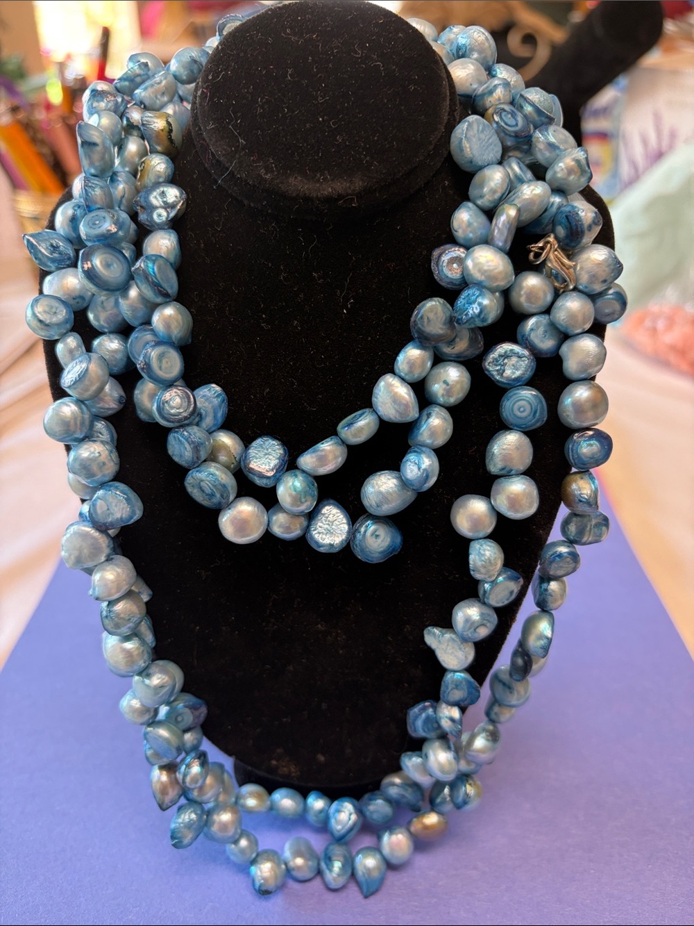 Handcrafted Blue Pearl Multi-Strand Necklace - Elegant Women’s Jewelry